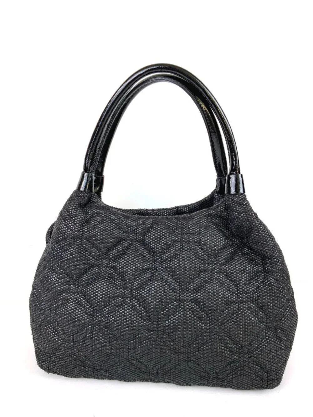 Kate Spade New York Black Quilted Woven Straw Satchel Hand Bag